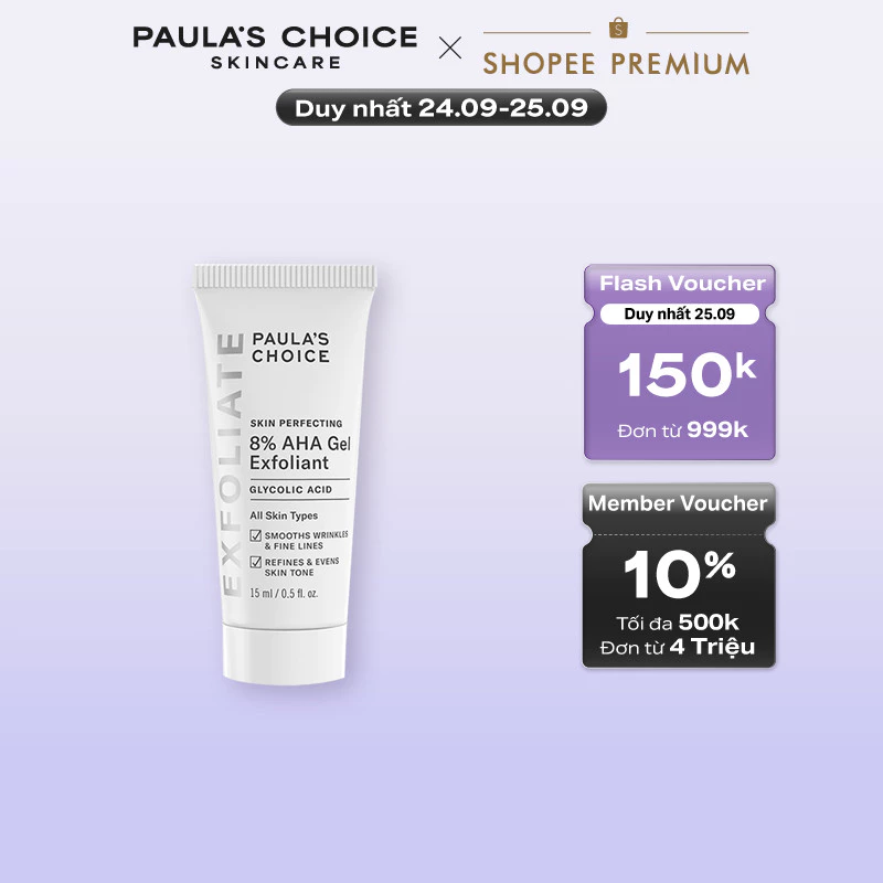 Gel loại bỏ tế bào chết làm sáng và mịn da Paula's Choice Skin Perfecting 8% AHA Gel Exfoliant 15ml 1907