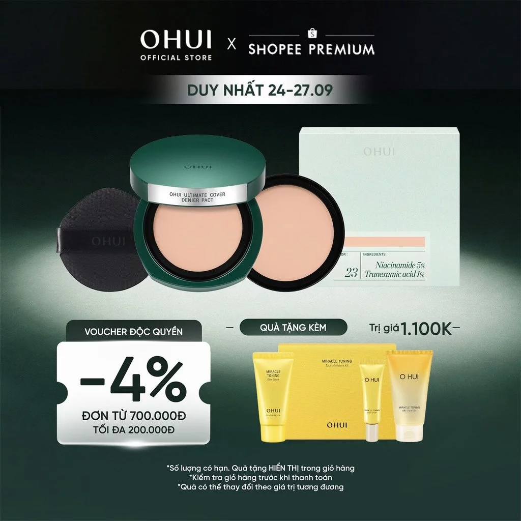 [OHUI Official] Phấn nền nén che đốm thâm phủ cao dưỡng sáng OHUI Ultimate Cover Denier Pact SPF50+/PA+++ 15g, Lõi 15g