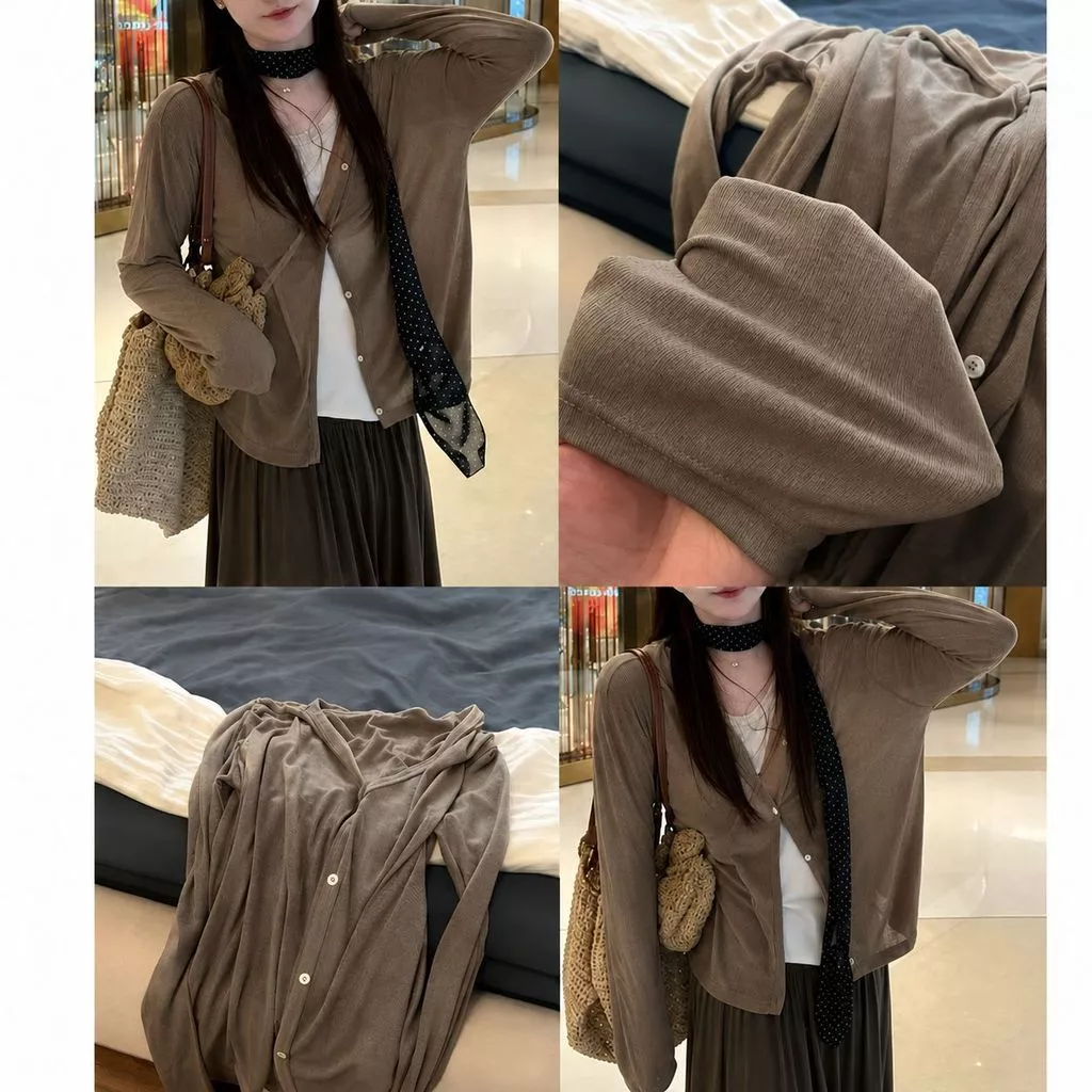 Áo Khoác Cardigan Nữ Mỏng Nhẹ Chất Thun Mềm, Áo Khoác Tay Dài Basic Mặc Quanh Năm Phong Cách Hàn Quốc
