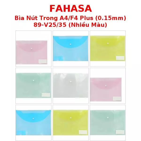 Bìa Nút Trong A4/F4 Plus (0.15mm) 89-V25/35 (Nhiều Màu)