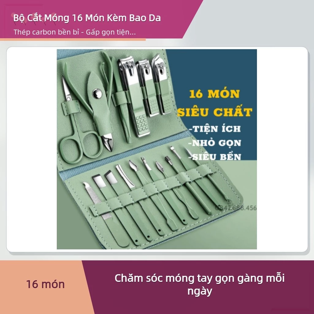 Bộ Dụng Cụ Cắt Móng Tay 16 Món Thép Carbon Kèm Bao Da Gấp Gọn - Set Chăm Sóc Móng Tỉa Lông Mày Lấy Ráy Tai Tiện Lợi ✨deerlu05.vn✨
