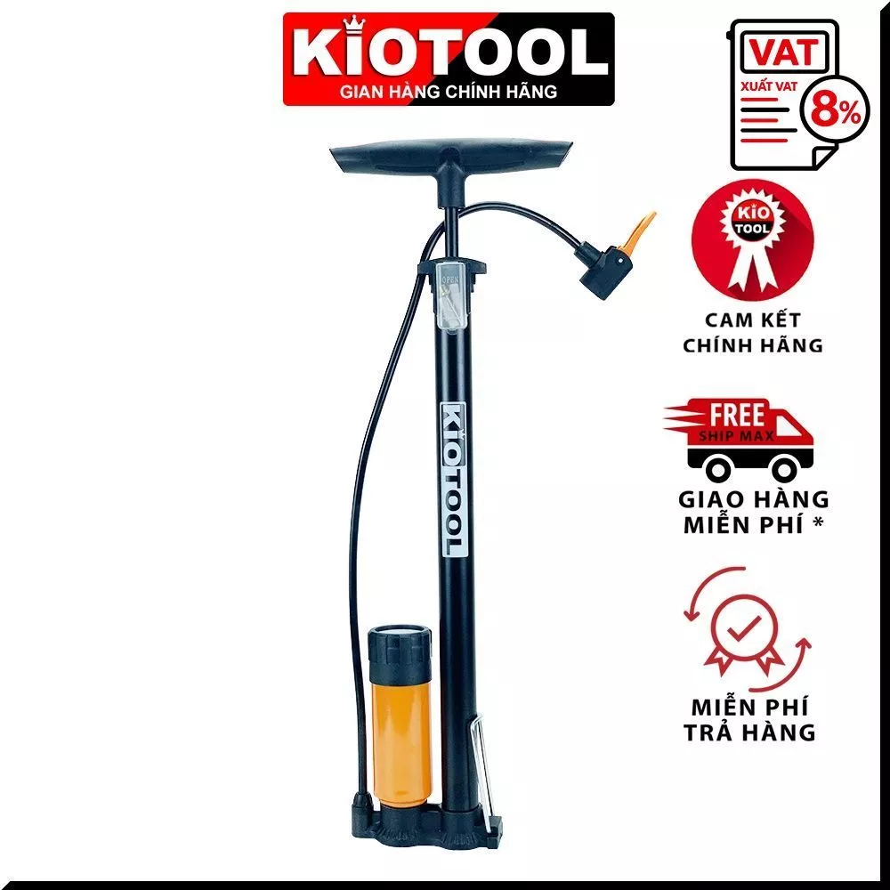 Bơm xe đạp Kiotool dùng tay nhỏ gọn có đầu bơm xe máy