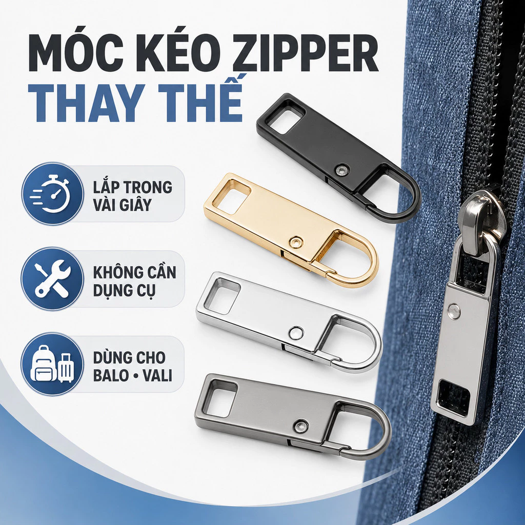 Móc Kéo Thay Thế Khóa Zipper 36x10mm Tháo Lắp Nhanh, Dùng Cho Balo Vali Túi Xách Áo Khoác Quần