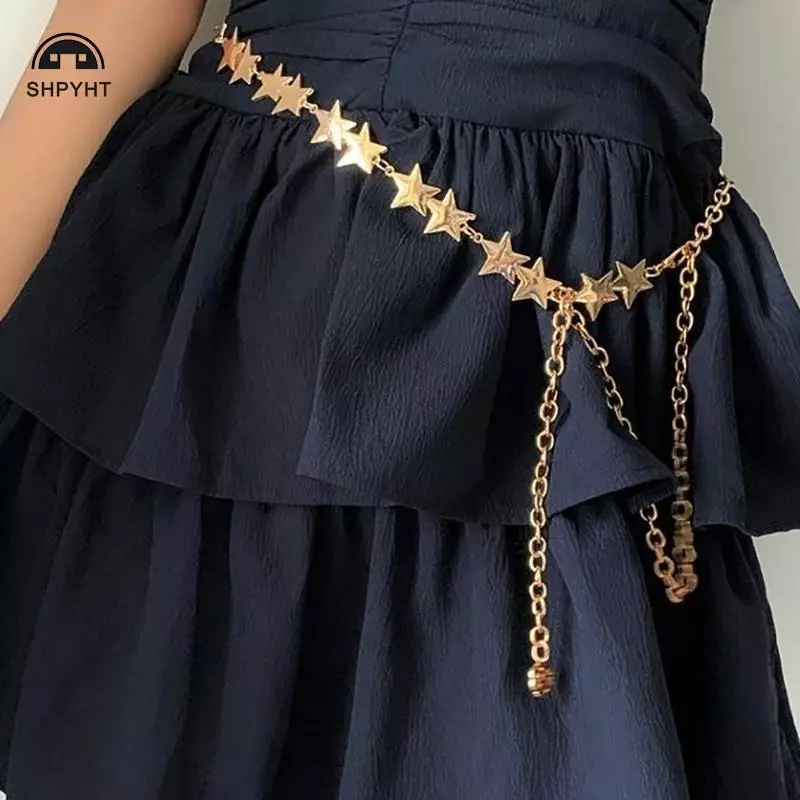 [SHPYHT] Thắt Lưng Nữ Vintage Nữ Kim Loại Ngôi Sao Pentagram Dây Xích Thắt Lưng sel Thắt Lưng Dây Xích Nữ Trang Trí Cơ Thể Mới