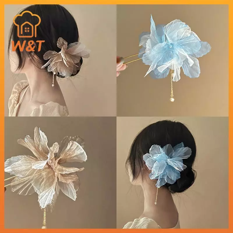 [W & T] Hàn Quốc Cổ Voan Hoa Ngọc Trai sel Tóc Sti Hình Chữ U Kẹp Tóc Tính Khí Phong Cách Trung Hoa Kẹp Tóc Cho Nữ Mũ Mới