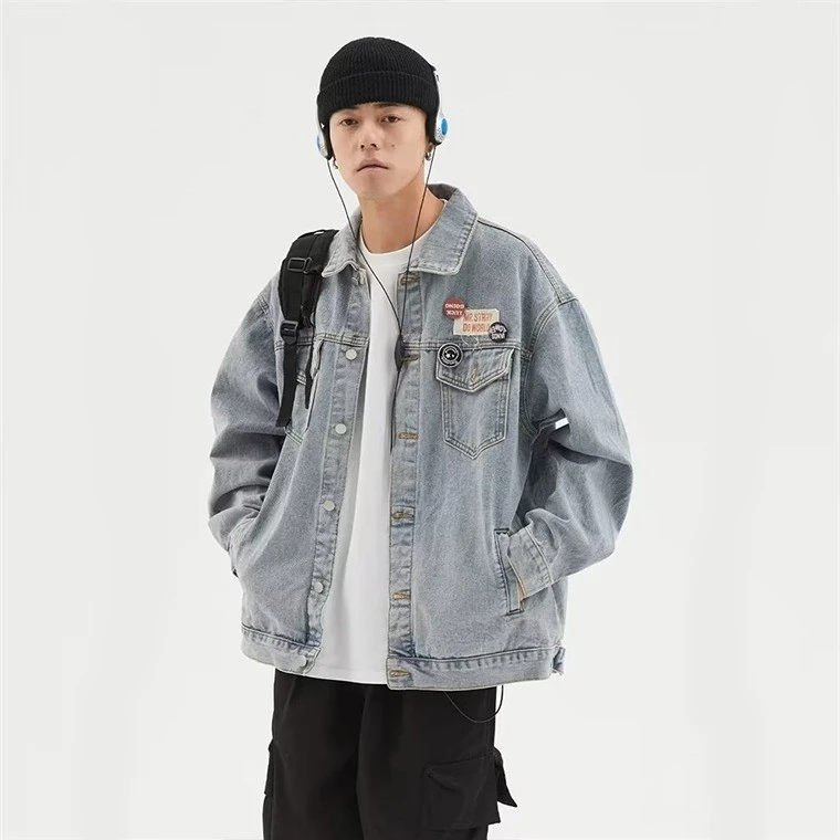 Áo Khoác Denim Nam Và Nữ Retro Cao Cấp Xuân Thu Cho phong cách Japanese retro Form oversize phối phù hiệu Áo jacket unisex phong cách đường phố