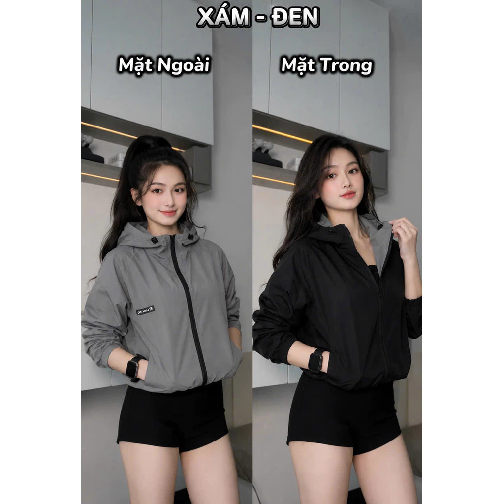 Áo Khoác Dù Nữ 2 Mặt Logo Thêu Cao Cấp Chống Nắng Chống Nước Nhẹ Có Nón Form Đẹp M-XXL HIYU 66 STORE