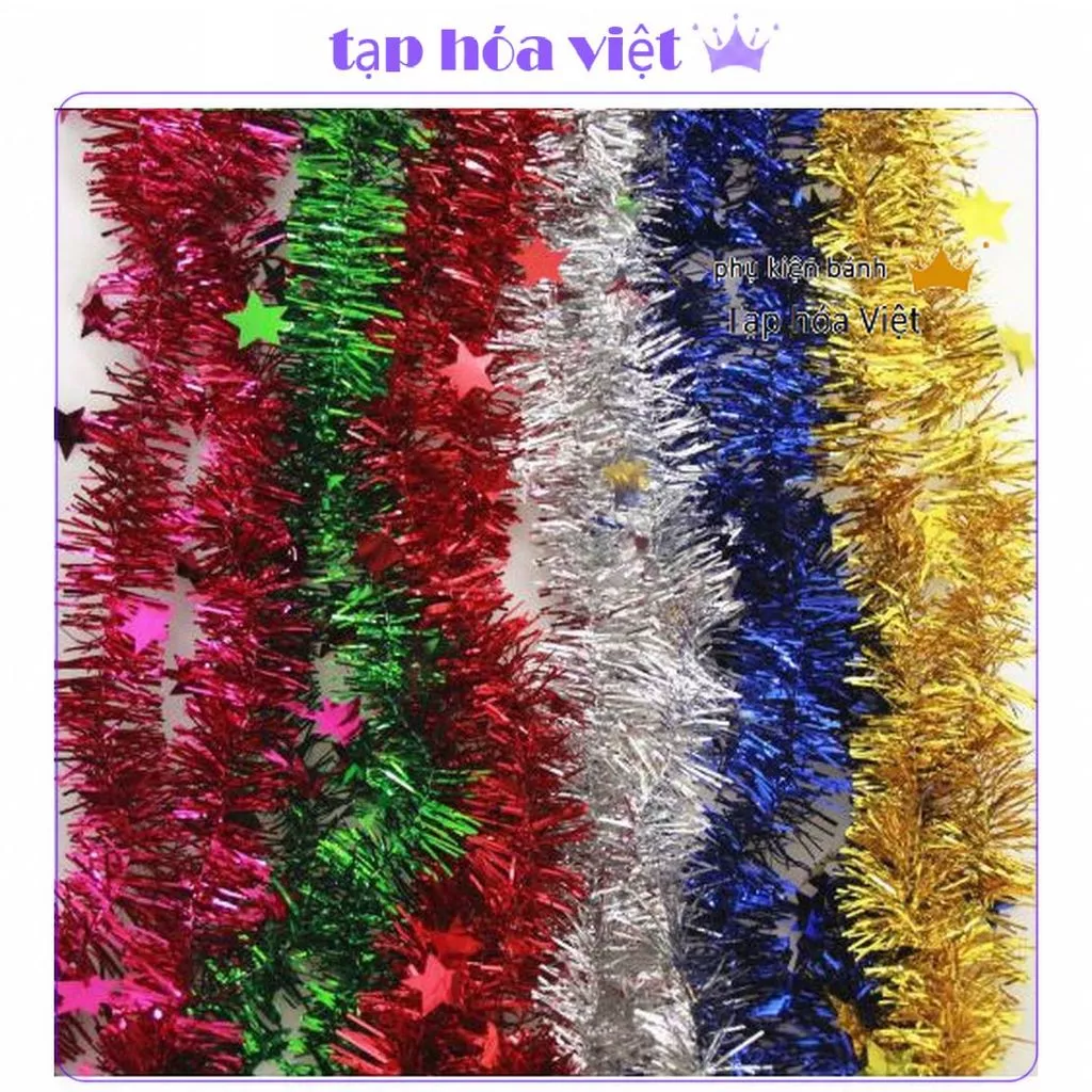 Bó 10 dây kim tuyến kết trăng sao, kết hoa dài 1.1 ~1.3M, dây kim tuyến trang trí noel, trang trí Giáng sinh, lễ Tết