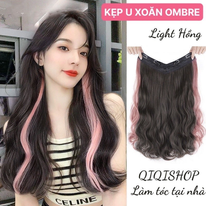 Tóc Giả Kẹp V Light Hồng Xoăn Sóng Cho Nữ, Tóc Giả Nửa Đầu Cao Cấp Lamei