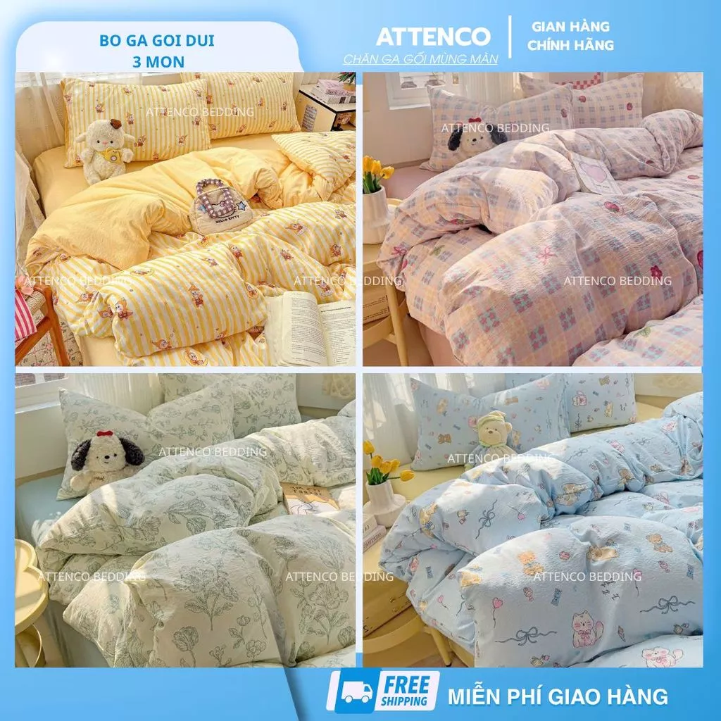 Set ga gối đũi sợi tre ATTENC mẫu hot trend 2026 combo 3 món chất liệu mềm mát dùng bốn mùa