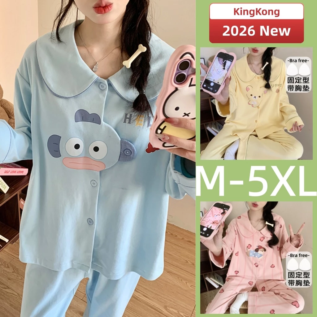 M-5XL Bộ Đồ Ngủ Có Đệm Nữ Plus Kích Thước Bộ Đồ Ngủ Mùa Thu Đông Dài Tay Đồ Ngủ Người Phụ Nữ Hoạt Hình Dễ Thương Nhà Mặc Mặc Mặc Ban Đêm