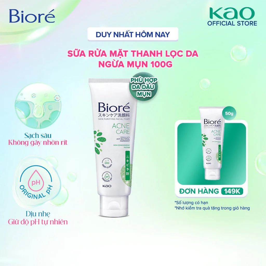 Biore Sữa Rửa Mặt Thanh Lọc Da - Ngừa Mụn & Kháng Khuẩn 100g