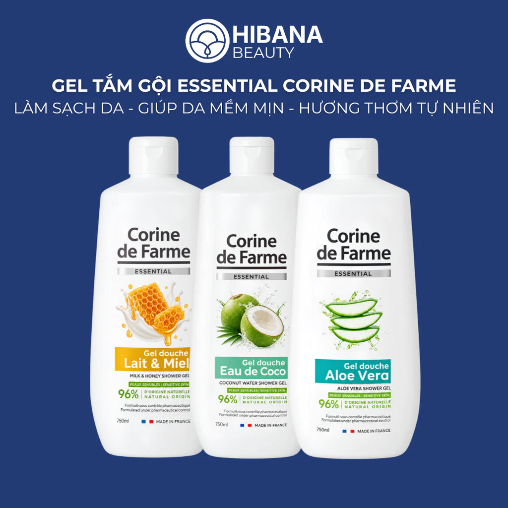 Gel Tắm Essemtial Corine De Farme, Hỗ Trợ Làm Sạch Da, Giúp Da Mềm Mịn, Hương Thơm Tự Nhiên | 750ML