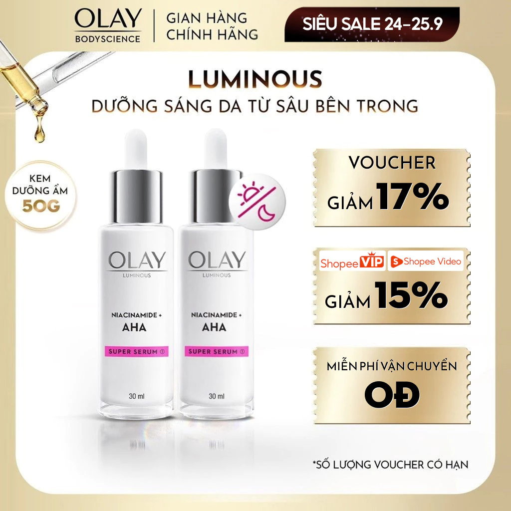 [LIVE] Combo 2 Siêu Tinh Chất Ngừa Lão Hóa OLAY Luminous Niacinamide Kết Hợp AHA 30ML