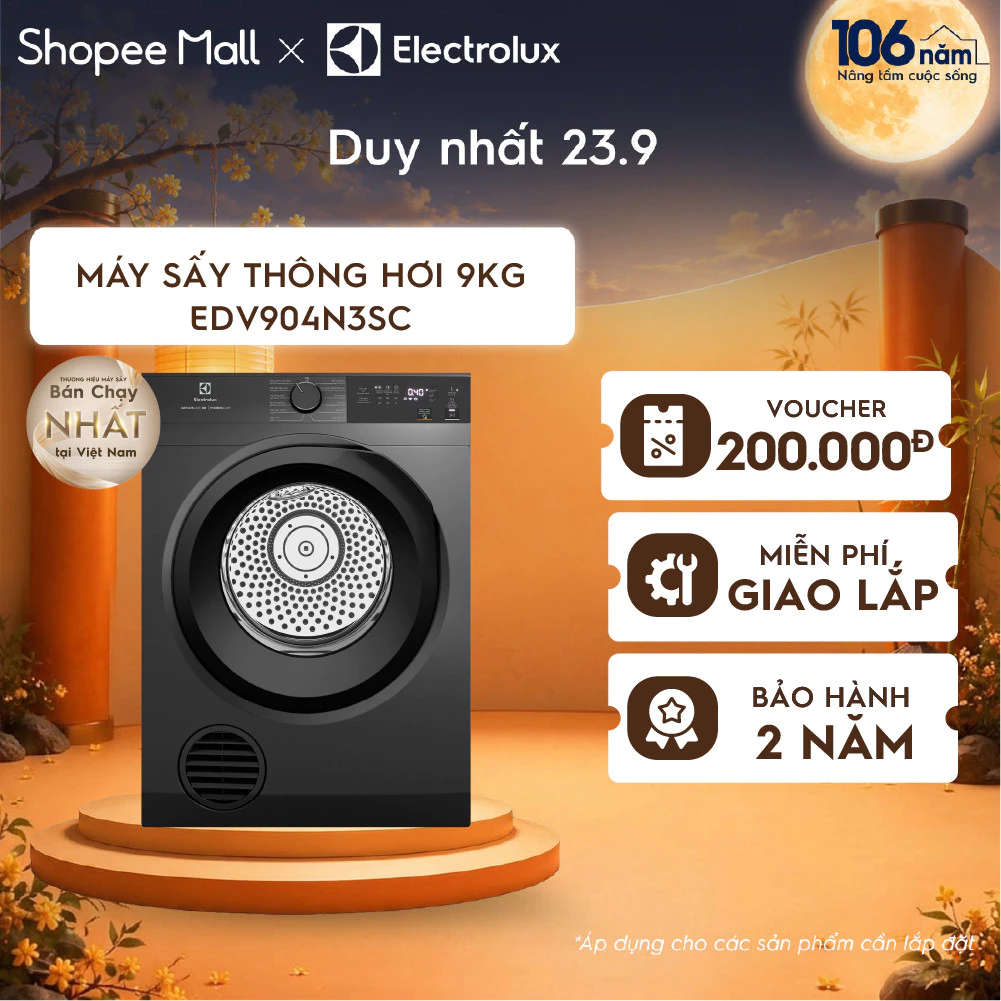 Free giao lắp - Máy sấy thông hơi Electrolux 9kg UltimateCare 300 - Xám đen Onyx EDV904N3SC