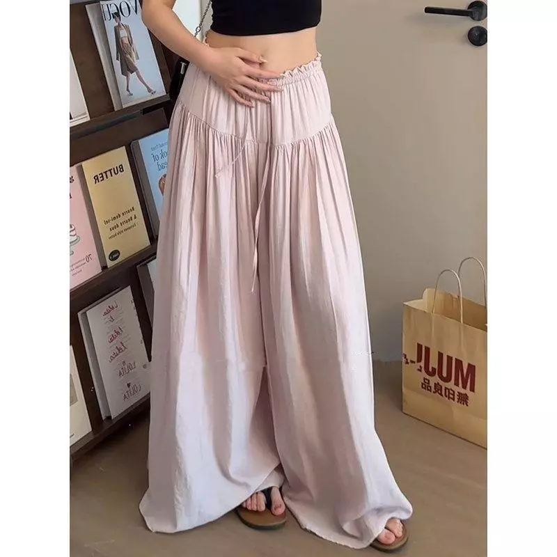 Phụ Nữ Mùa Hè Ren Viền Lót Ống Rộng Váy Quần Rời Lười Phong Cách Quần Thường Ngày