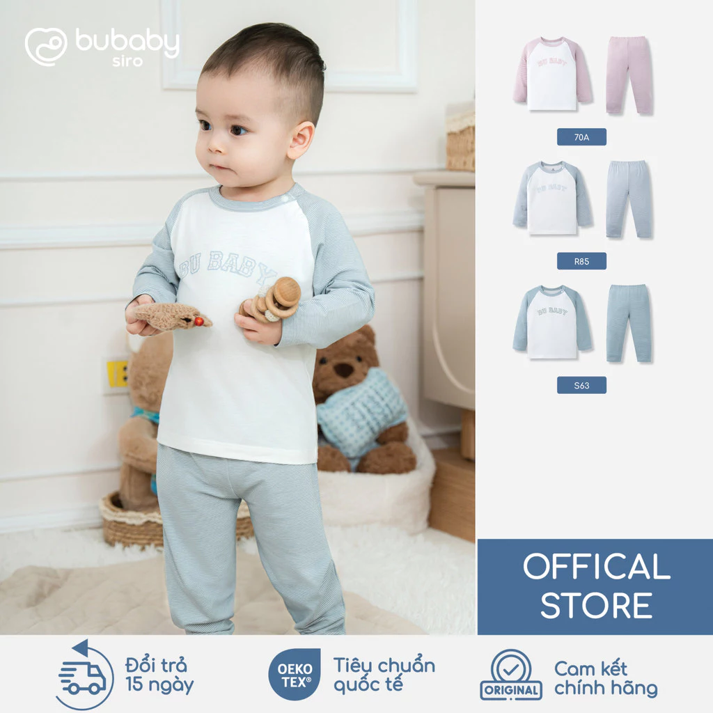 Bộ quần áo dài tay in logo Bubaby, bộ trẻ em thu đông, bộ dài bé trai bé gái | IVS110128