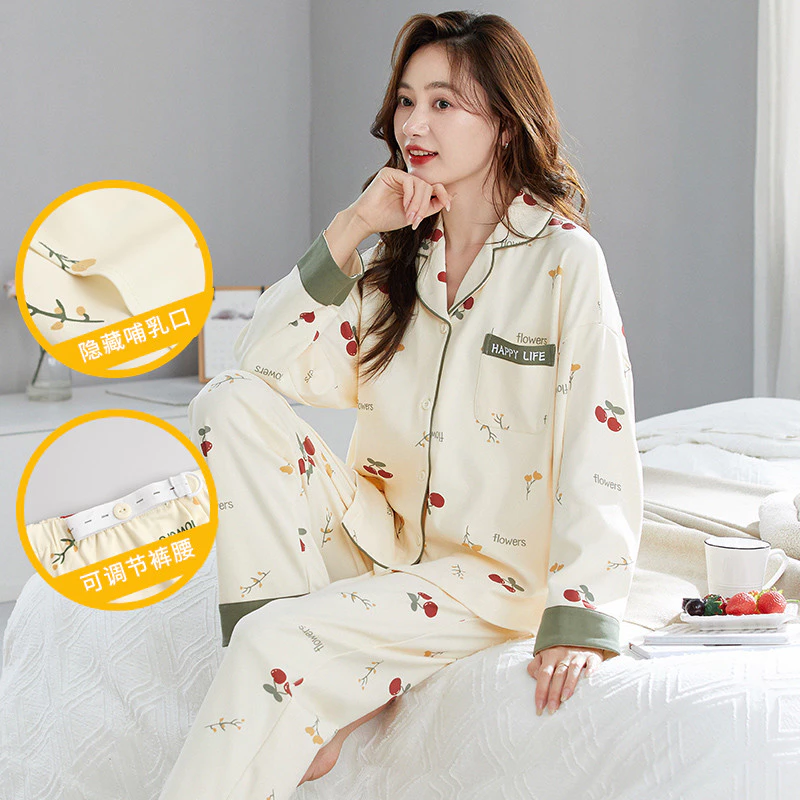 Co Giãn Poly-Cotton Ve Áo Cardigan Điều Dưỡng Bộ Đồ Ngủ Dài Tay
