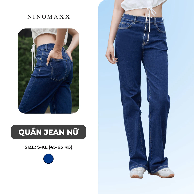 Quần Jean Nữ Ninomaxx Lưng Cao Ống Suông RAWCORE DENIM Chất Cotton Co Giãn Nhẹ 2508023