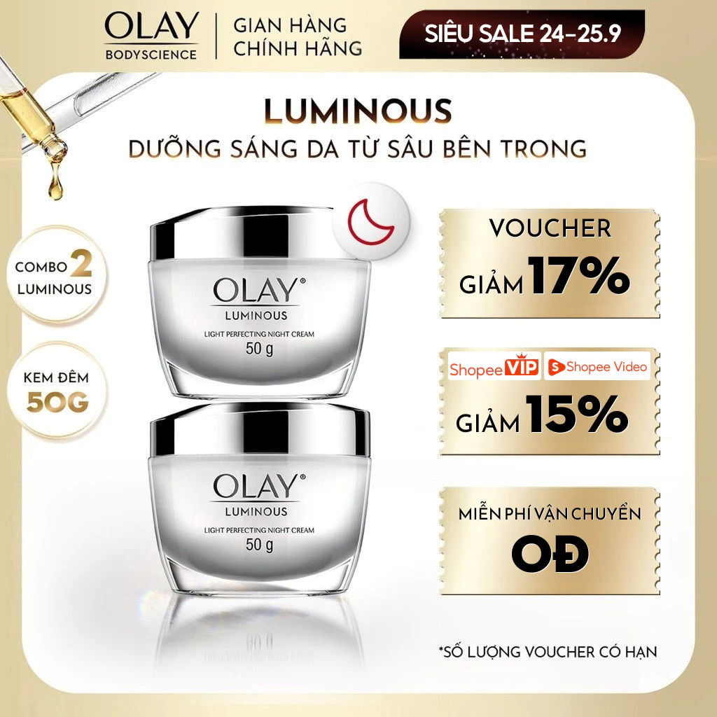 Combo 2 Kem Dưỡng Da Ban Đêm OLAY Luminous Sáng da 50g