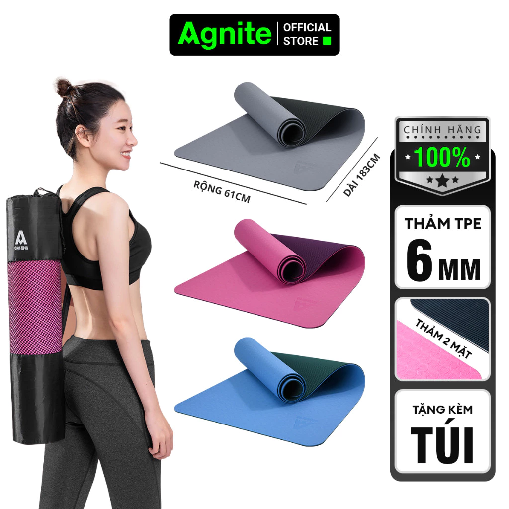 [MUA 3 GIẢM 30%] Thảm Yoga, Thảm Tập TPE Cao Cấp Chính Hãng DELI, Chống Trơn Trượt Tặng Kèm Túi Đựng Tiện Lợi
