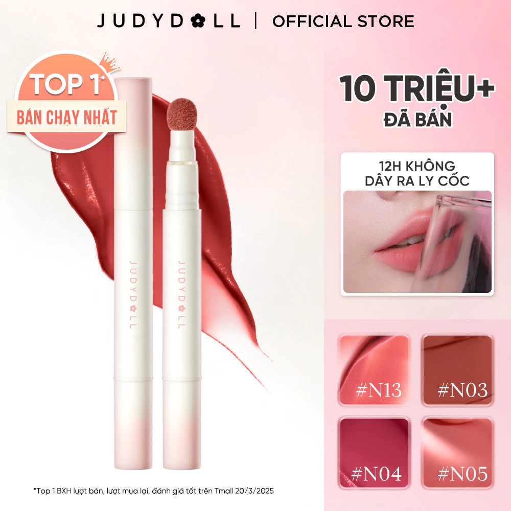 Son Đầu Bông JUDYDOLL Matte Lip Cream Son kem Mịn lì Mờ vân môi Lâu trôi 1,9ml