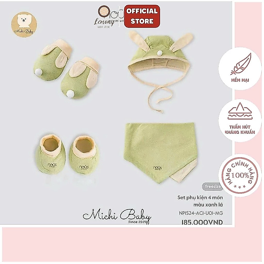 Phụ Kiện Cho Bé - Set Bao Tay, Bao Chân, Yếm Cổ, Mũ Sơ Sinh Nous - Tất chân cho bé, Vớ cho bé sơ sinh