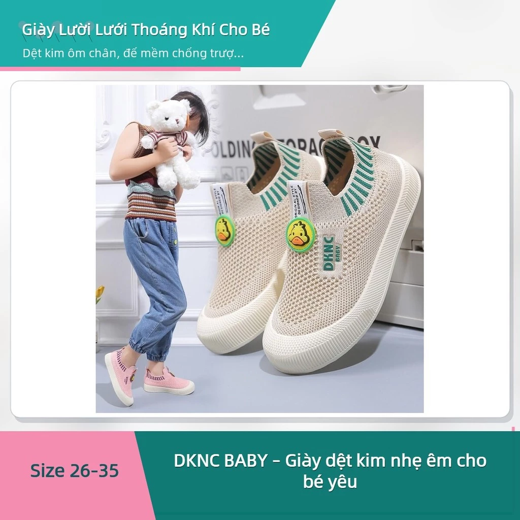 Giày Lười Trẻ Em DKNC Lưới Thoáng Khí Đế PVC Mềm Chống Trượt Giày Thể Thao Dệt Kim Nam Nữ 4-16 Tuổi Size 26-35 ✨deerlu05.vn✨