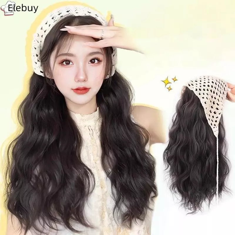 [Ele-T] Khăn trùm đầu hình tam giác Tóc giả Mũ nữ Tích hợp tóc thời trang mùa hè Tóc giả dài dành cho nữ Mũ nón