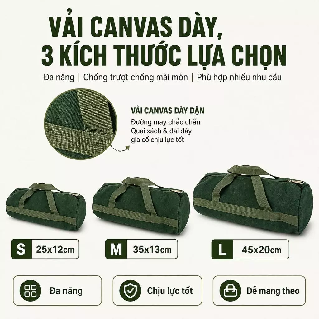 Túi Đồ Nghề Cầm Tay Cho Thợ, 3 Kích Thước S M L, Vải Bạt Dày Bền, Chịu Tải Tốt, Đựng Được Nhiều Dụng Cụ Sửa Chữa