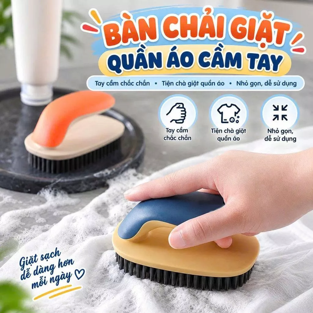 Combo 3 bàn chải đầu tròn chà giày, quần áo đa năng cầm tay tiện vệ sinh, làm sạch vết bẩn