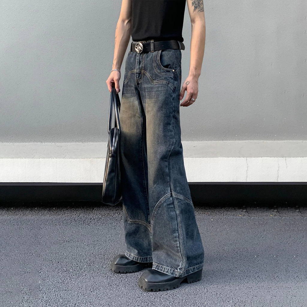 Quần jean ống loe nhẹ unisex nam nữ eo cao phong cách Mỹ rửa cũ, dáng rộng không ôm chân thiết kế độc đáo, kiểu đa dụng che khuyết điểm mùa xuân hè size S M L XL 2XL 3XL