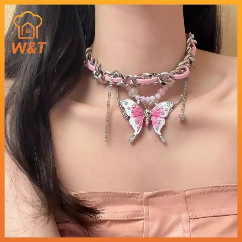 [W & T] Thời Trang Bướm sel Nelace Ngọt Ngào Mát Gia Vị Cô Gái Tính Khí Phóng Đại Ánh Sáng Thiết Kế Sang Trọng Dây Chuyền Xương Đòn Da Quà Tặng Mới