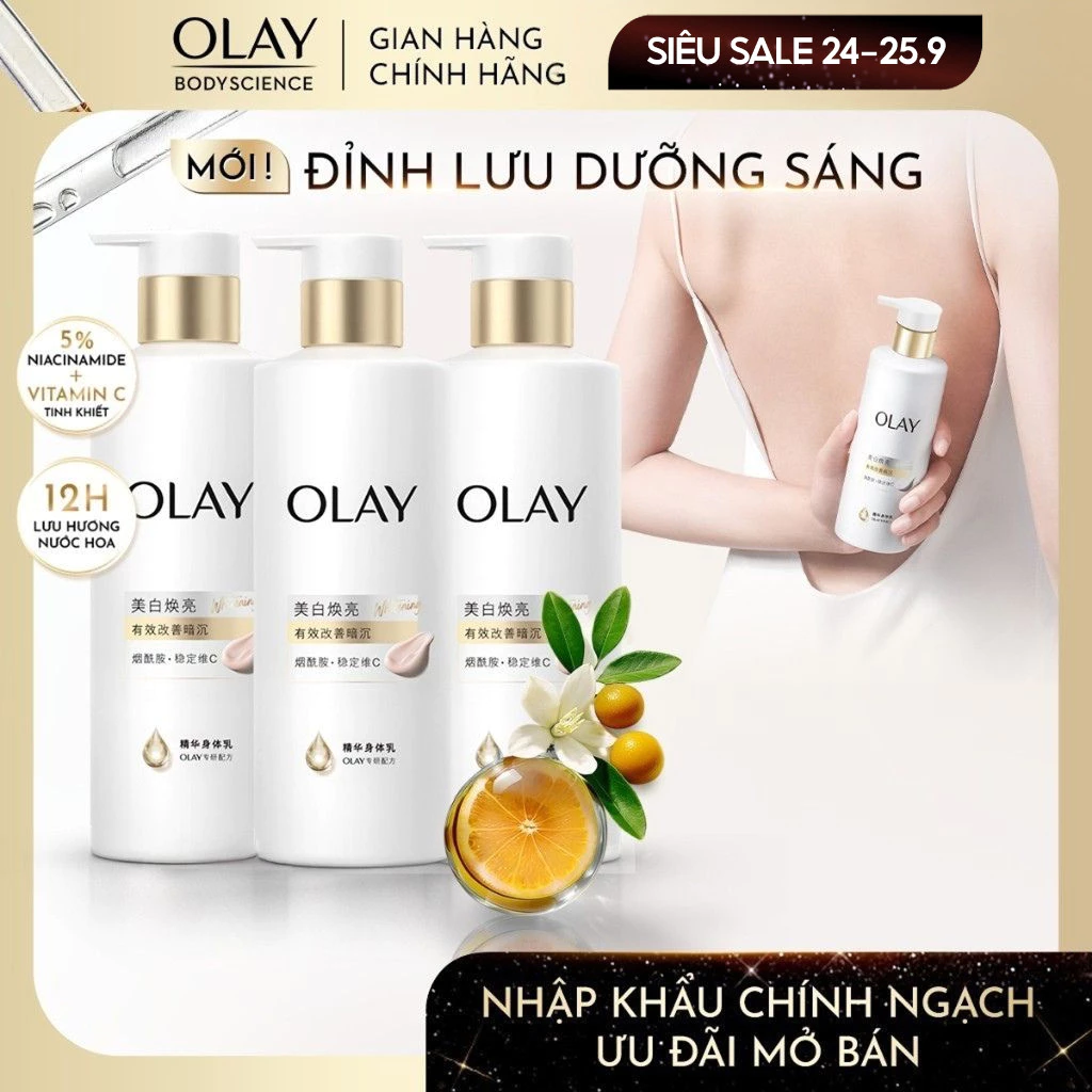[LIVE 1] Combo 3 Sữa Dưỡng Thể Sáng Da Olay Hương Nước Hoa Với 5% Niacinamde & Vitamin C 260G