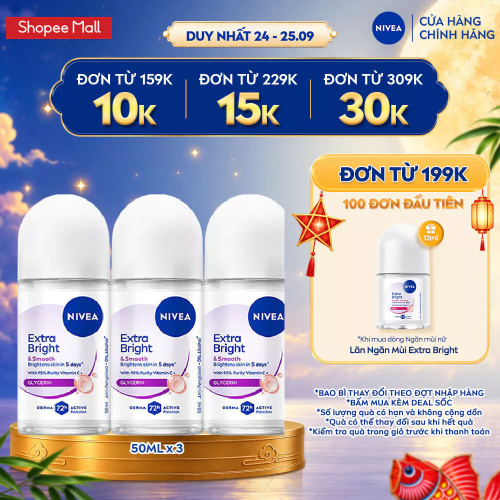 Bộ 3 Lăn Khử Mùi Nữ NIVEA Dưỡng Sáng | Mờ Thâm | Se Khít Lỗ Chân Lông (50 ml) - 81644