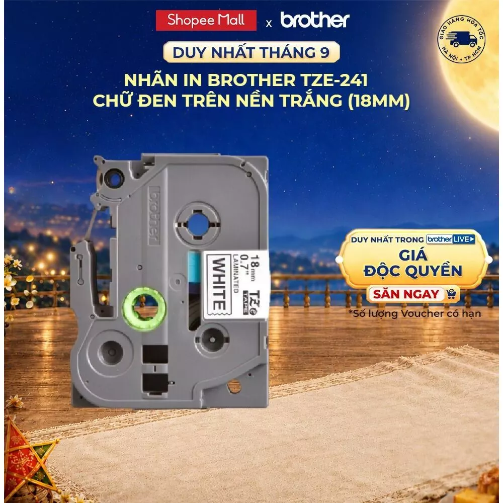Nhãn in Brother TZe-241 chữ đen trên nền trắng (18mm)