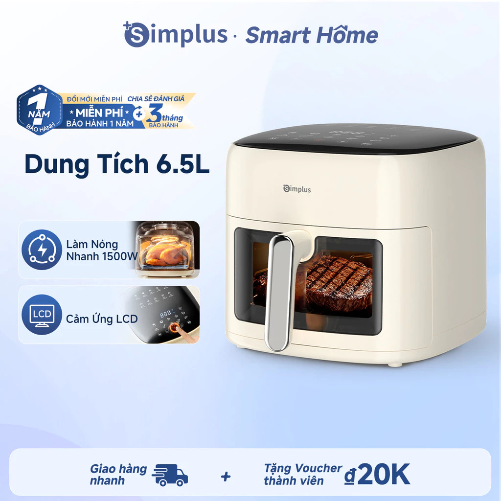 Simplus Nồi chiên không dầu dung tích lớn 6.5L 1500W cửa sổ trực quan 10 menu cài sẵn đa chức năng KQZG018