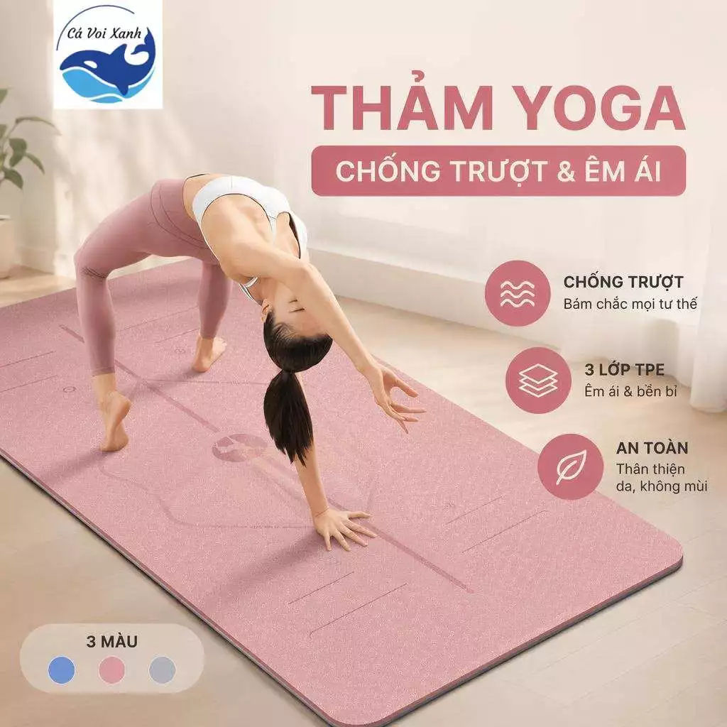 【COD】Blue Whale - Thảm Tập Yoga Gym TPE Dày 6/8mm Êm Ái Chống Trượt Thảm Tập Thể Dục Pilates Tại Nhà