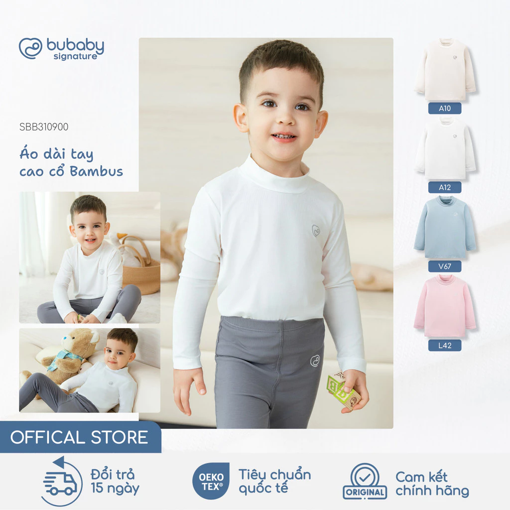 Áo dài tay cao cổ Bambus BU Baby, áo giữ nhiệt bé trai bé gái, áo dài tay cho bé, áo giữ ấm | SBB310900