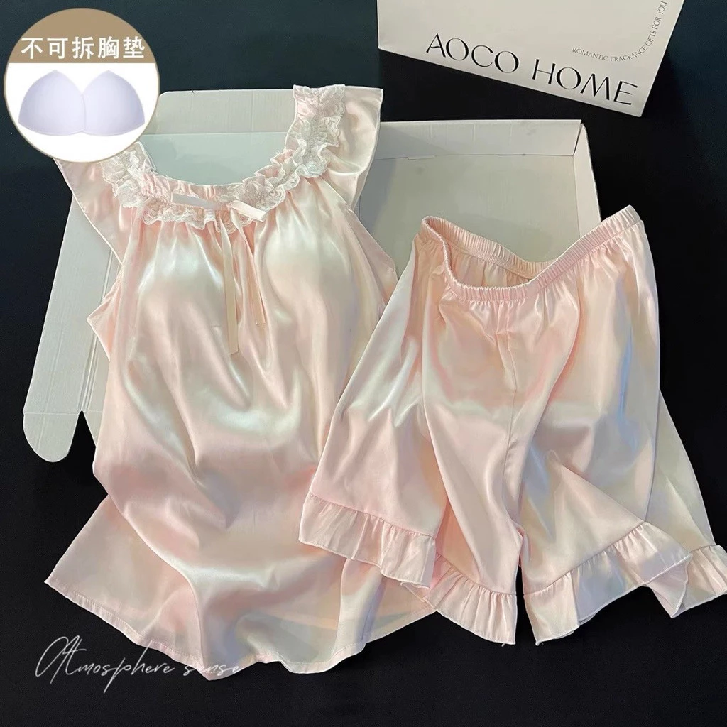 Order - Bộ Ngủ Lụa Nơ Chun Ngực Màu Pastel Dễ Thương