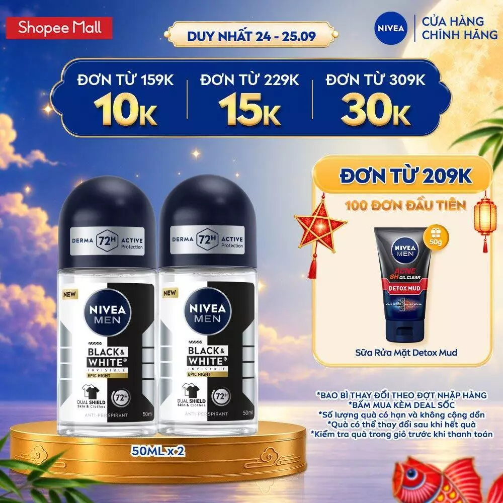 Bộ 02 Lăn Ngăn Mùi NIVEA Men Black & White Invisible Epic Night Hương Nước Hoa Phóng Khoáng (50mlx2) - 98960x2