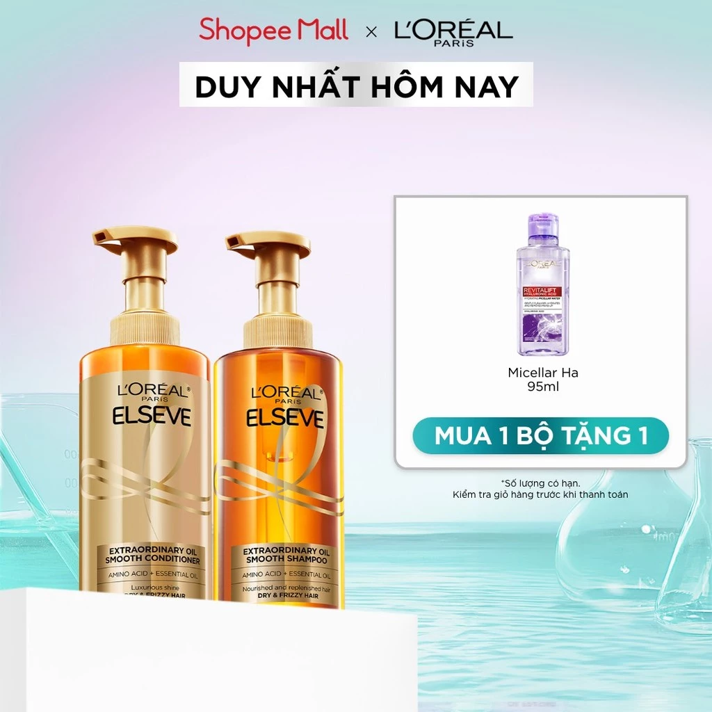 Bộ gội xả dưỡng tóc suôn mượt cao cấp L'Oreal Paris Extraordinary Oil Smooth 440ml x2