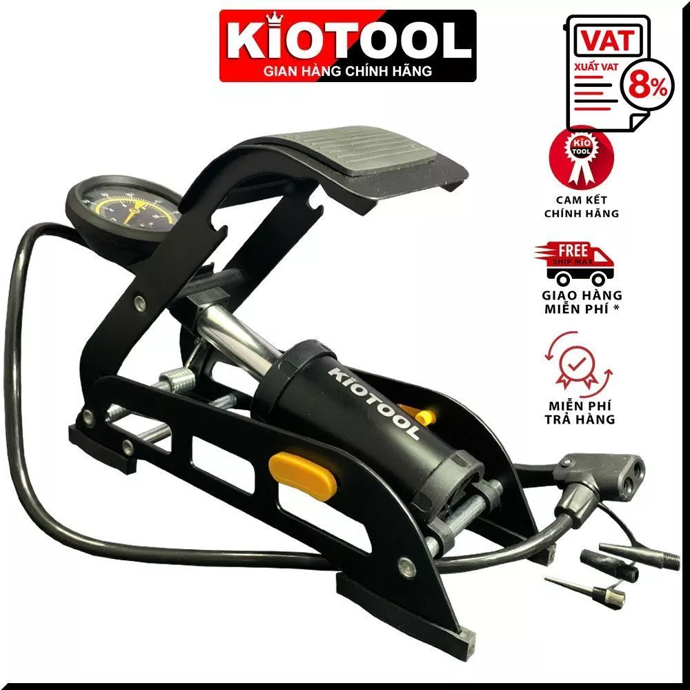 Bơm xe đạp chân Kiotool van có đầu gài tiện lợi thích hợp cho tất cả các loại xe đạp xe máy