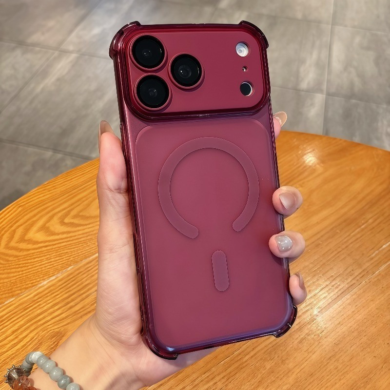 Ốp điện thoại iPhone sạc không dây màu đỏ Cherry sang trọng 18 17 16 15 14 13…