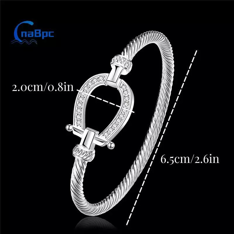< CnaBpc > Vòng tay mở bằng bạc Zircon hình học dành cho nam nữ Lễ kỷ niệm đám cưới mới