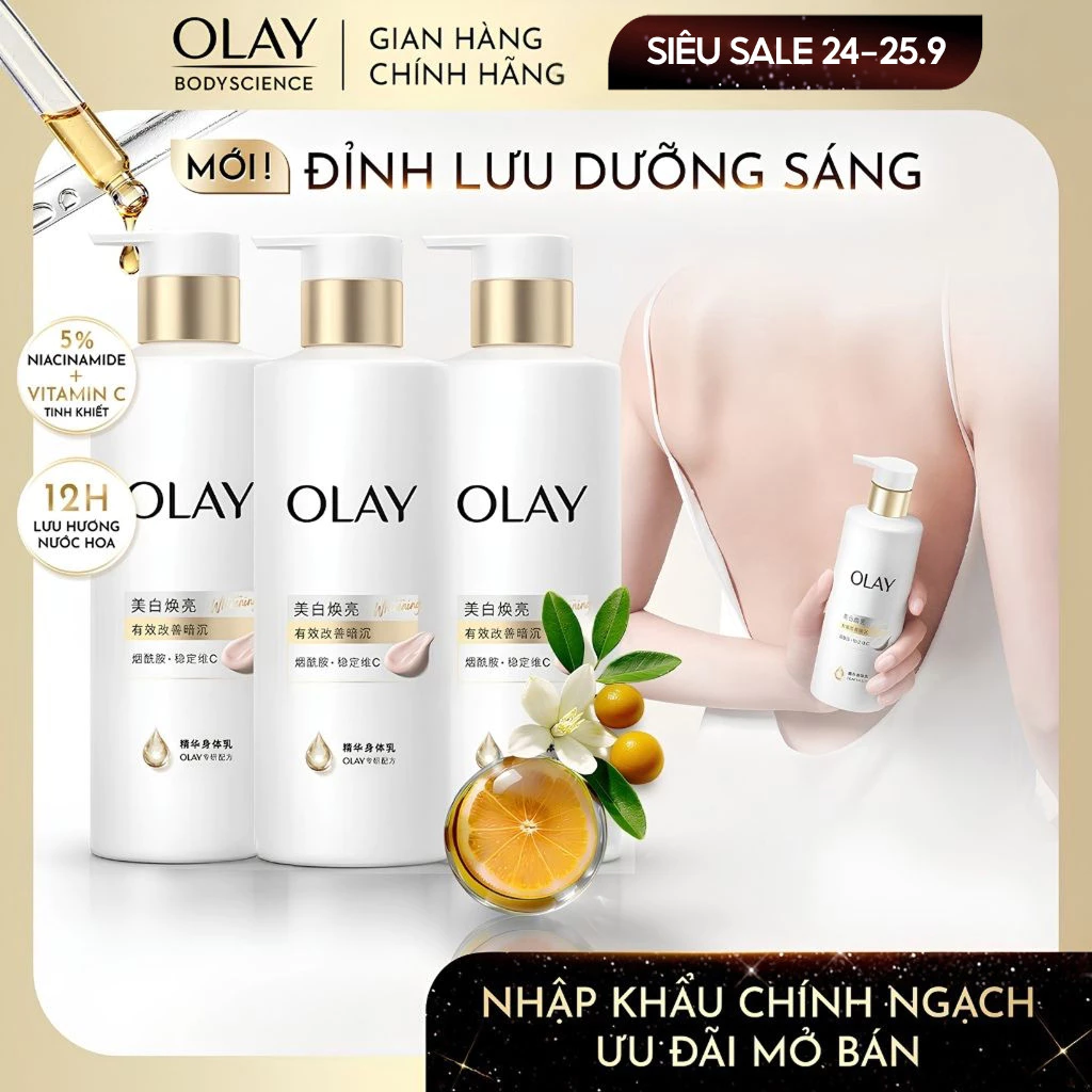 [LIVE] Combo 3 Sữa Dưỡng Thể Sáng Da Olay Hương Nước Hoa Với 5% Niacinamde & Vitamin C 260G