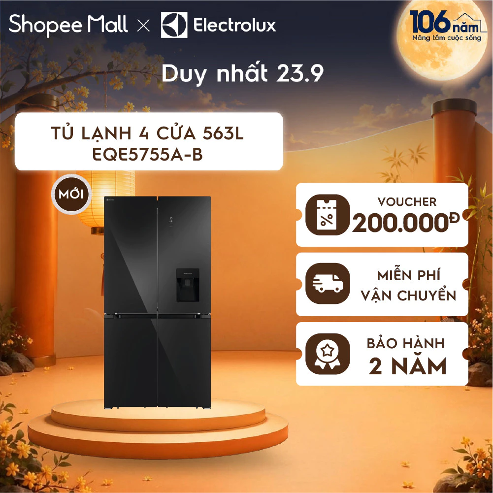 [Mới] Free giao hàng - Tủ lạnh Electrolux 4 cánh Series 800 563L EQE5755A-B - Ngăn đông mềm, lấy nước ngoài, Inverter