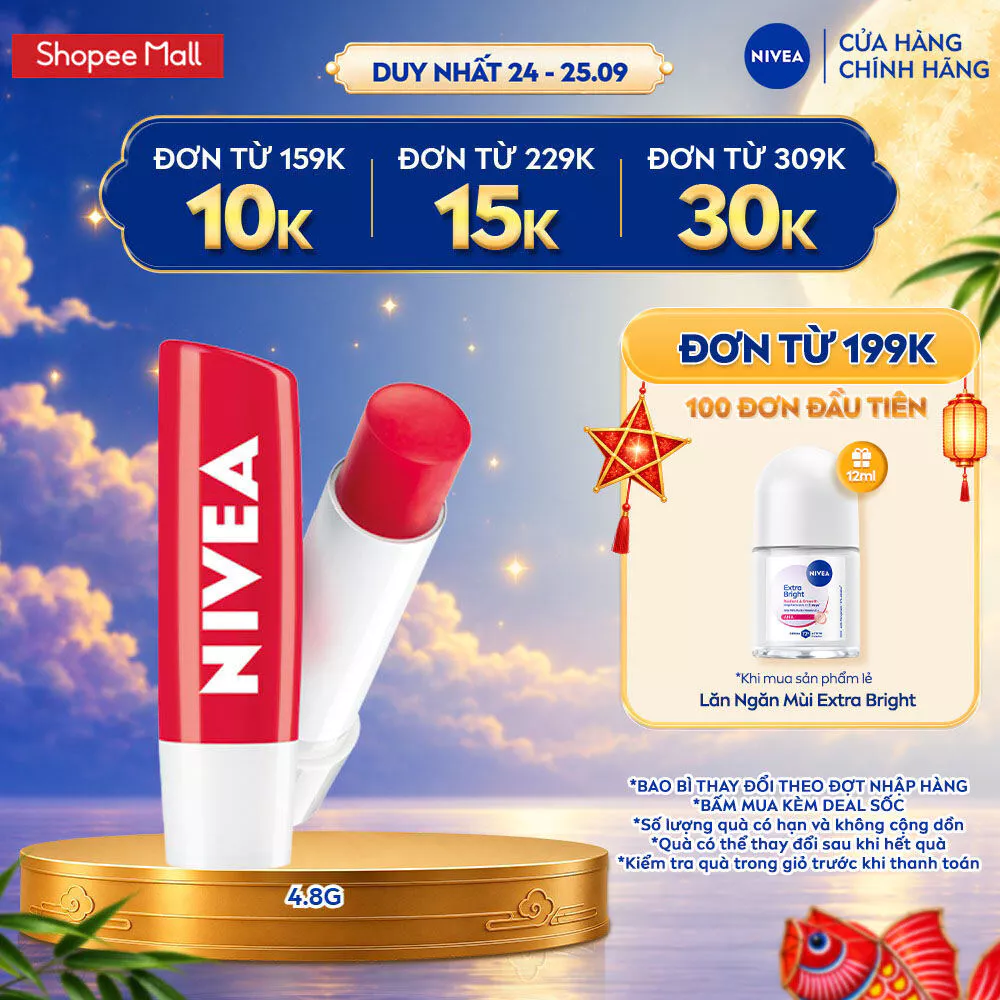 Son Dưỡng Có Màu NIVEA Strawberry Shine | Sắc Đỏ Dâu Tây 4.8g / Son Dưỡng Hồng Môi - 85083