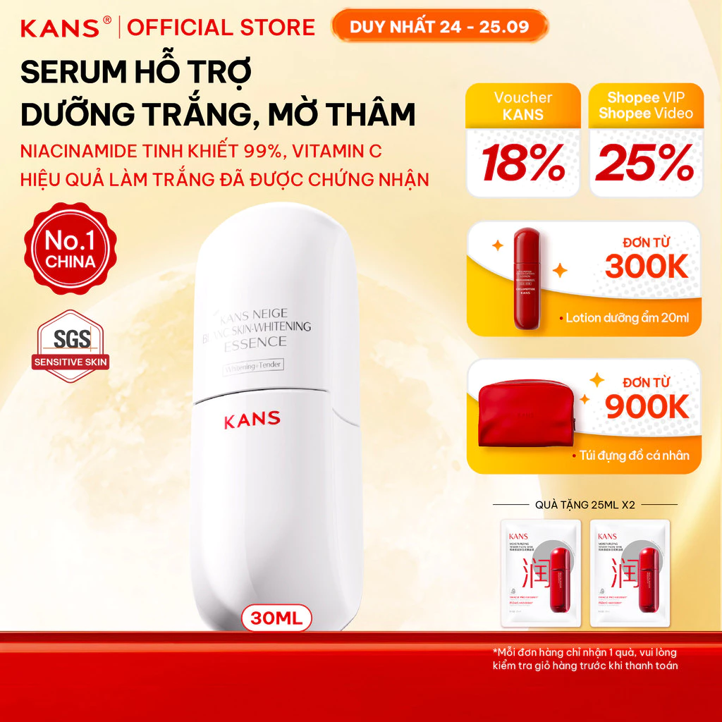 KANS serum trắng sáng da, Dưỡng Ẩm, Đều Màu, Mờ Thâm Sạm 30ml Tinh chất Niacinamide 99% và dẫn xuất Vitamin C