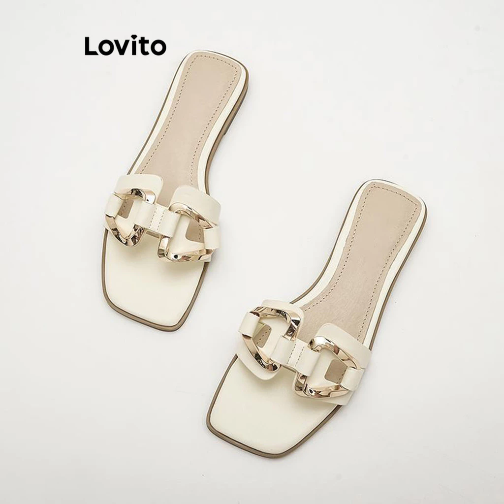 Lovito Dép đế phẳng thông thường Dép bệt bằng kim loại trơn dành cho nữ LFA45389